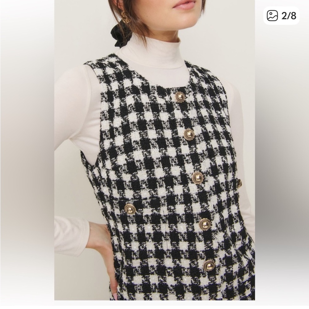 New Chic and Classic Reformation Tropez Tweed Shift Dress Black Checkered - Picture 3 of 11